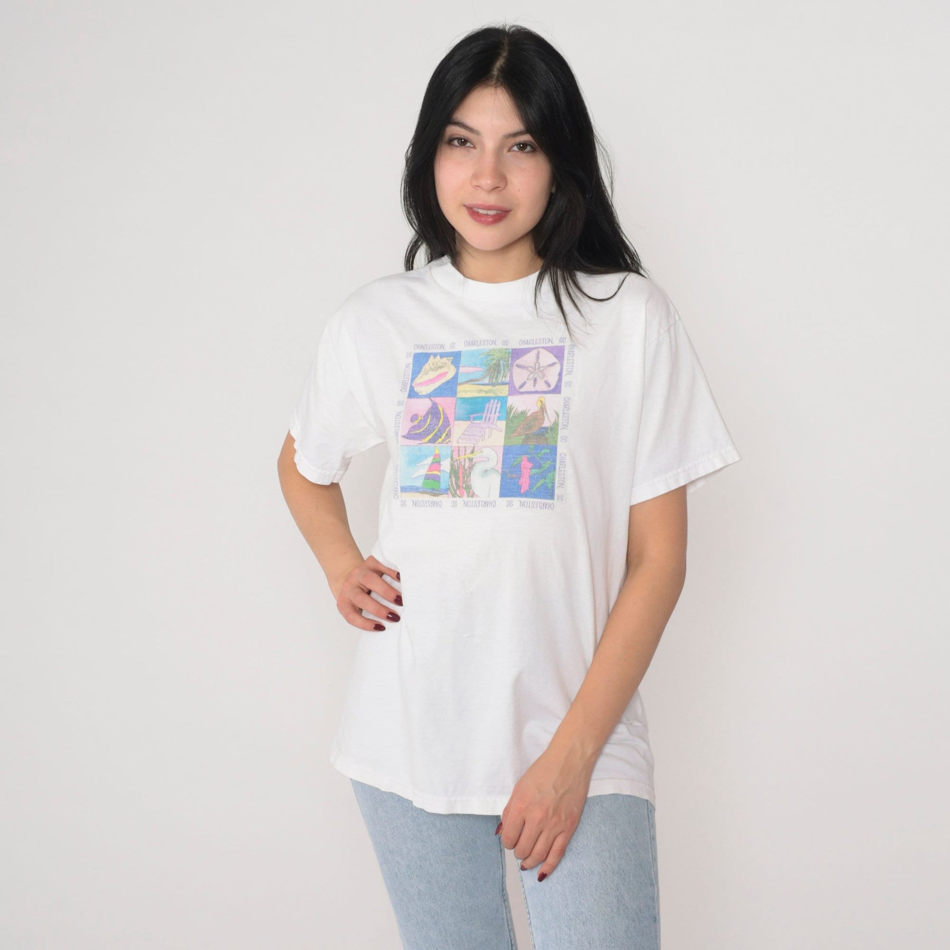 80s Charleston South Carolina Graphic T-Shirt White Cotton Medium