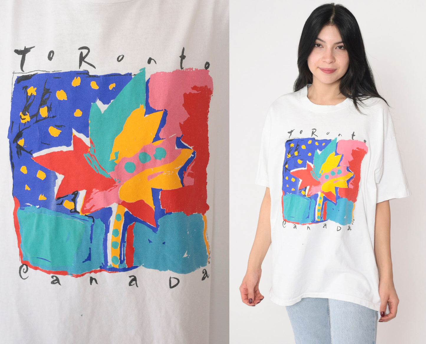 90s Toronto Canada Maple Leaf Graphic T-Shirt White Single Stitch Extra Large