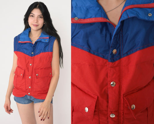 80s Snow Creek Goose Down Puffer Vest Blue Red Color Block Small