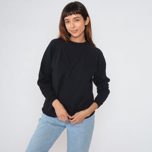 90s Black Raglan Sweatshirt Hanes Her Way Crewneck Pullover Medium M