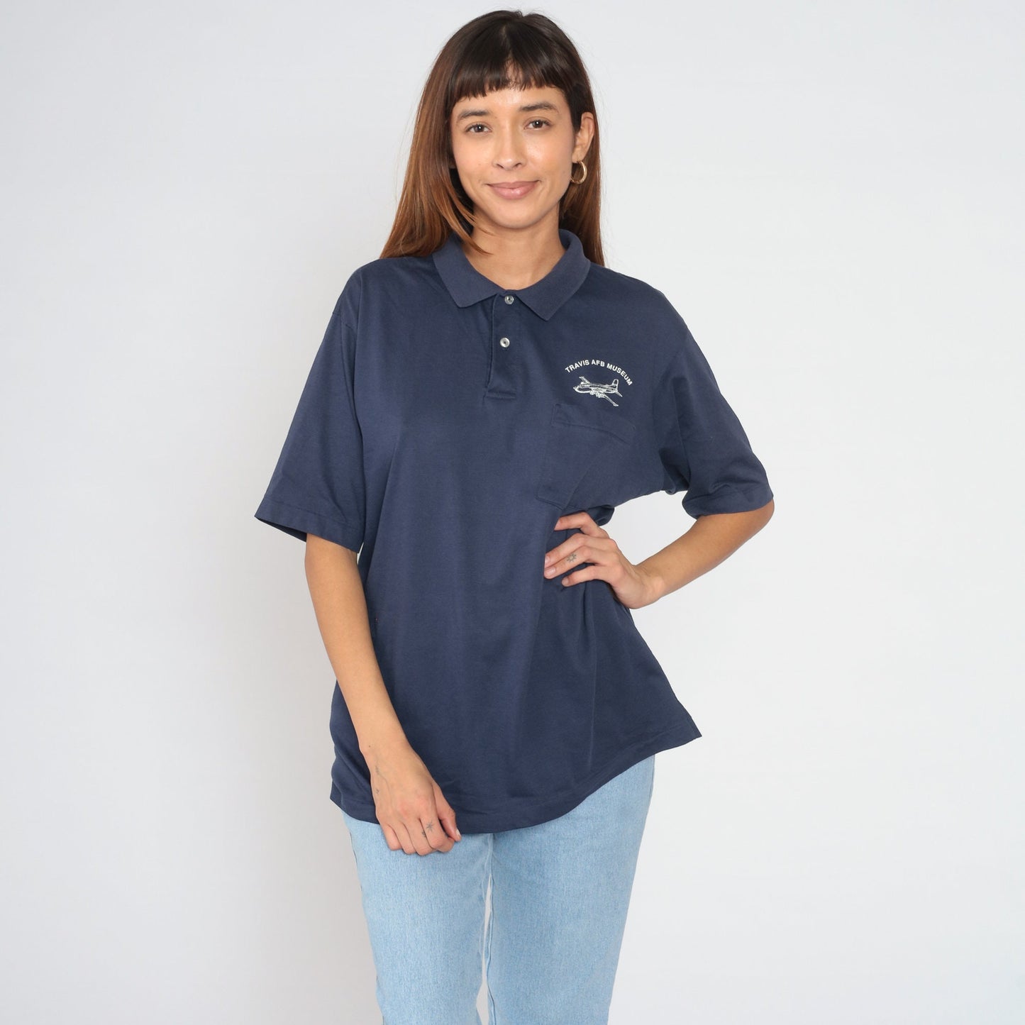 90s Travis AFB Navy Polo Shirt US Air Force Base Graphic Extra Large