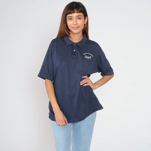 90s Travis AFB Navy Polo Shirt US Air Force Base Graphic Extra Large