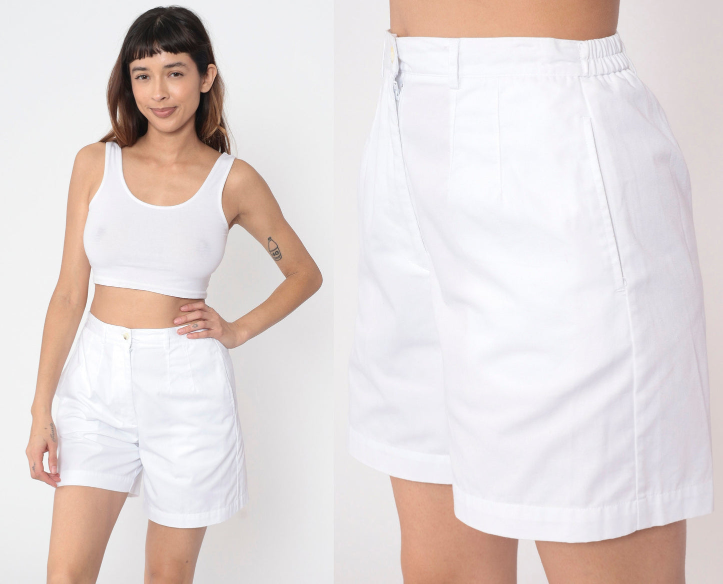 90s White Pleated High-Waist Shorts Cotton Blend Preppy Medium 8