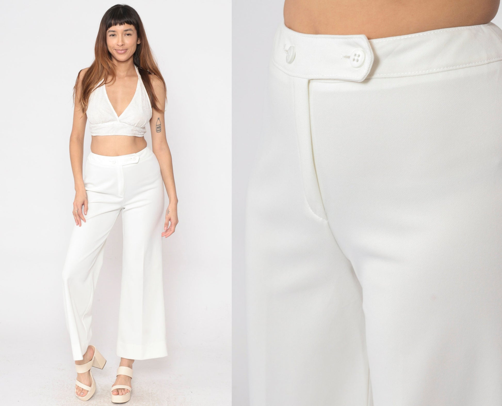 70s Catalina White Bell Bottom Pants High Waist Flare Small