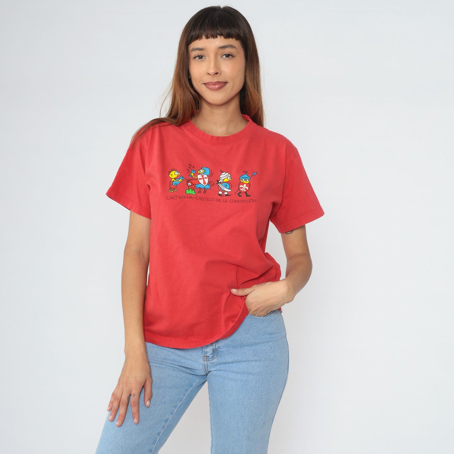 00s Cartagena Colombia Castillo de la Concepción Graphic T-Shirt Red Medium