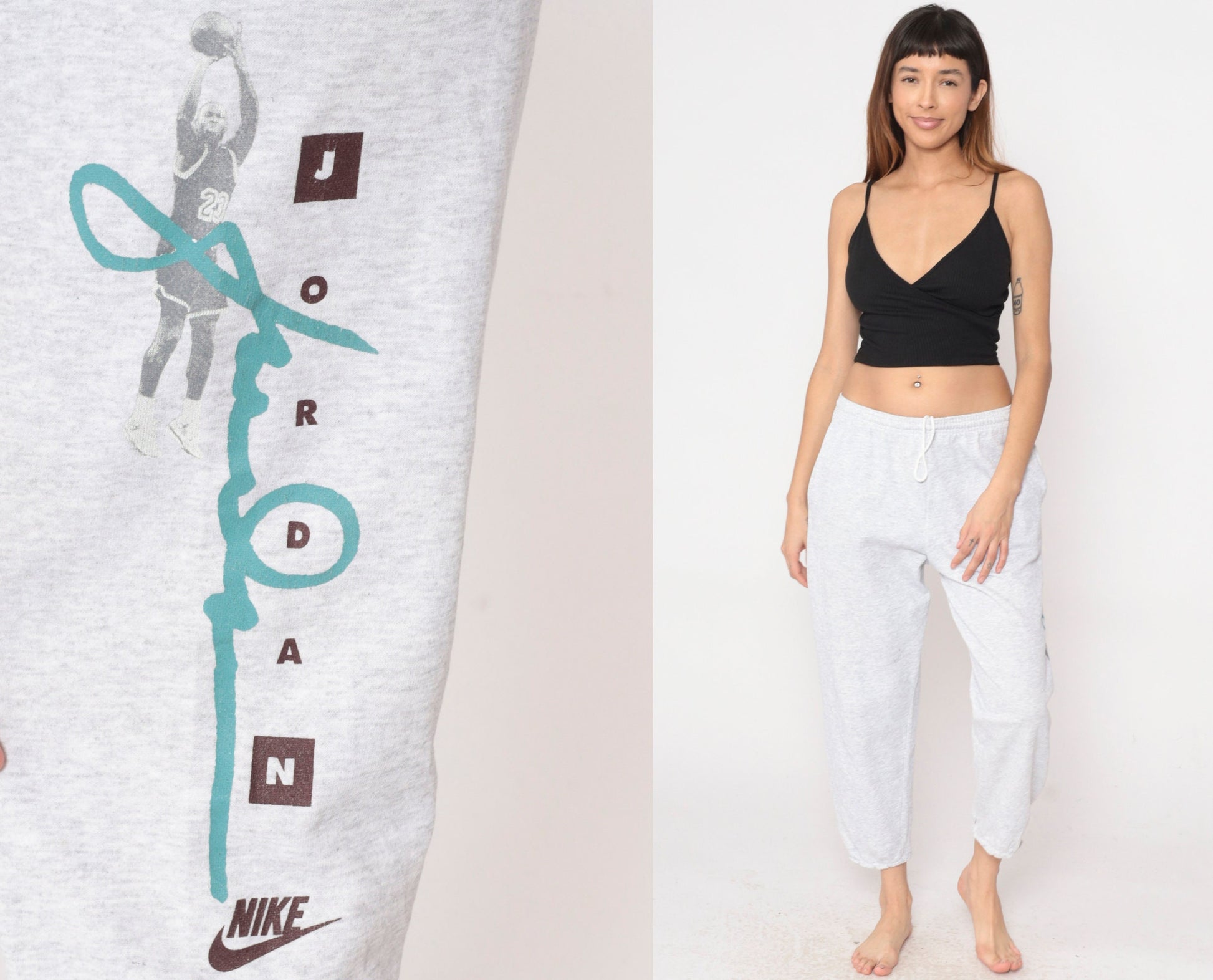90s Nike Michael Jordan Sweatpants Grey Graphic Warmup Medium