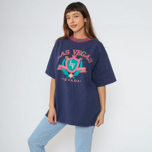 90s Las Vegas Nevada Graphic T-Shirt Navy Cotton Extra Large XL