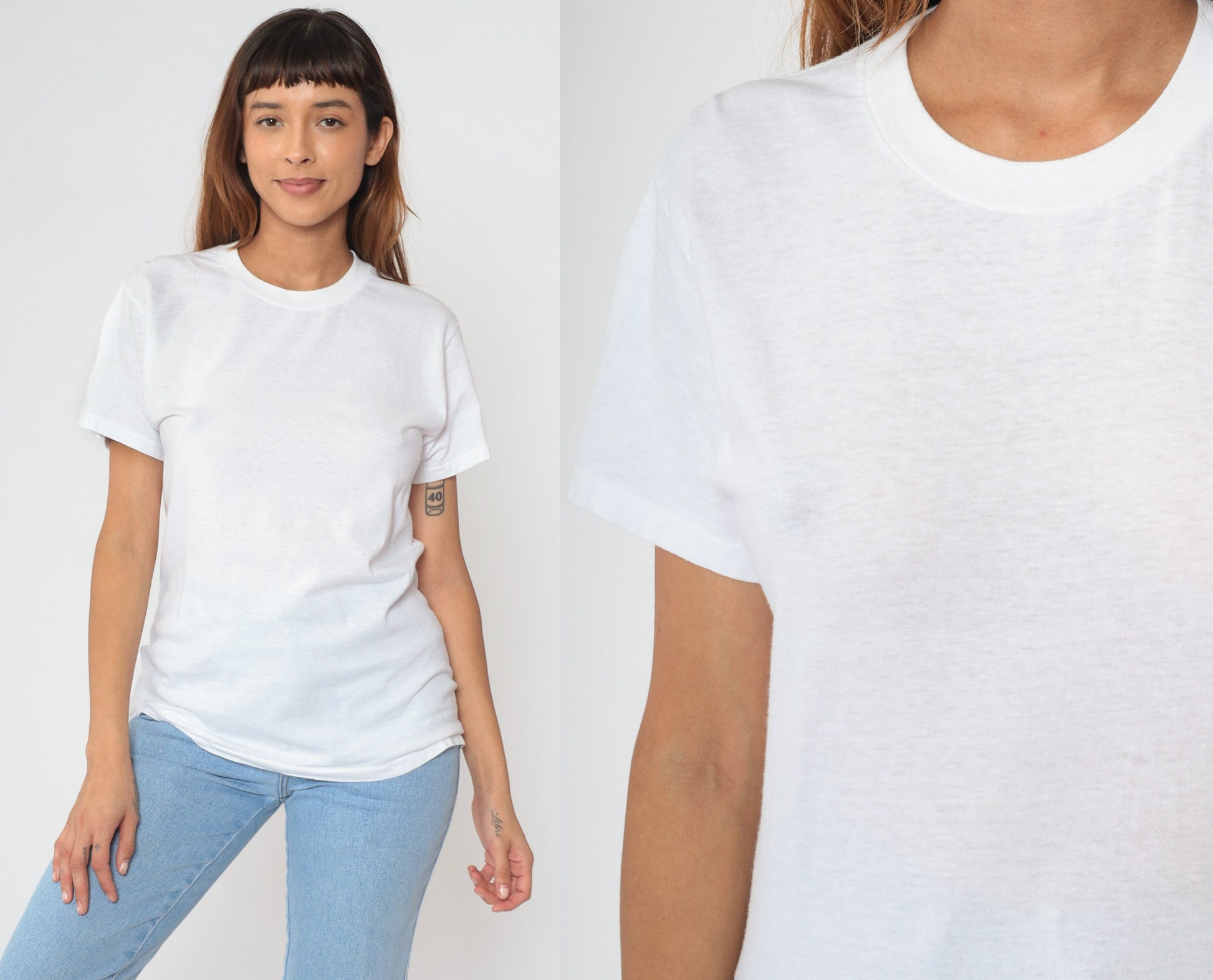 80s Jockey White Crewneck T-Shirt Cotton Blend Small
