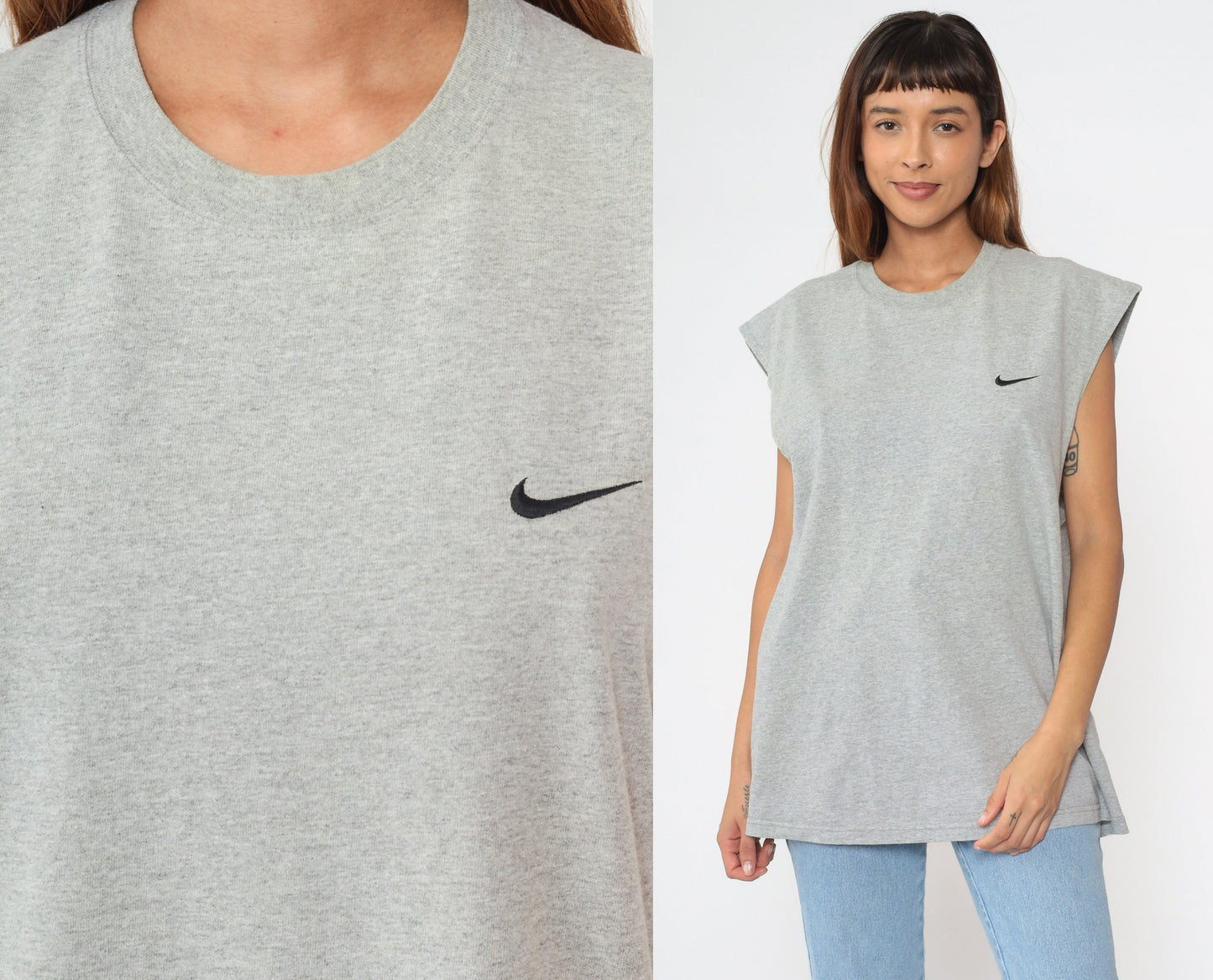 90s Nike Swoosh Muscle Tee Heather Grey Athletic Shirt Large