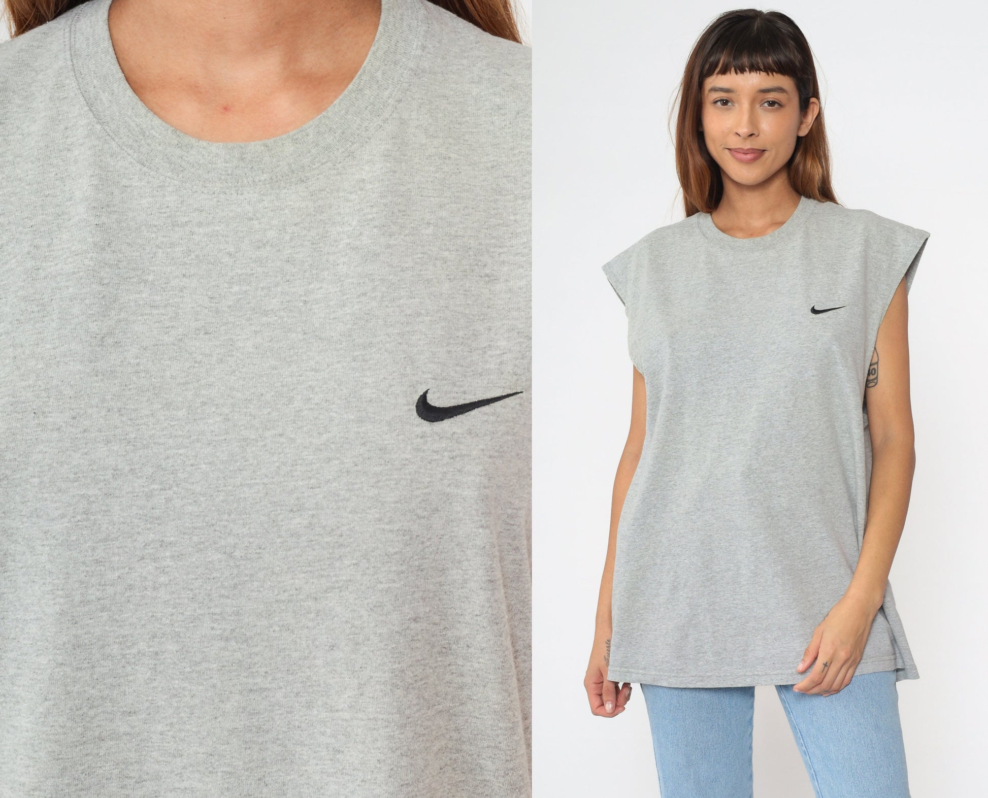 90s Nike Swoosh Muscle Tee Heather Grey Athletic Shirt Large