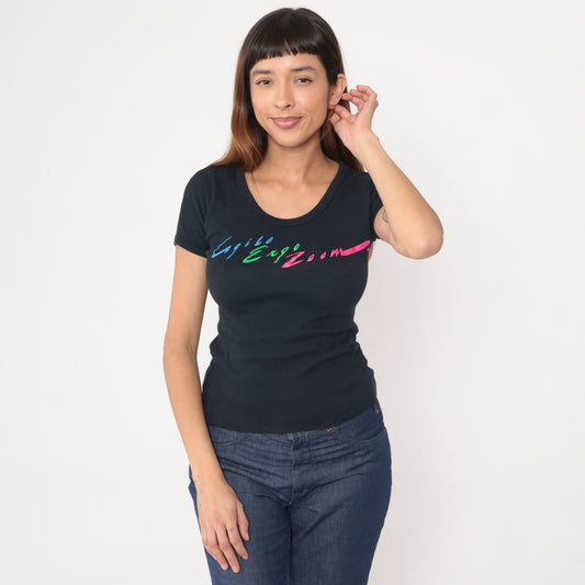 80s Cogito Ergo Zoom Black Graphic T-Shirt Cotton Single Stitch Small