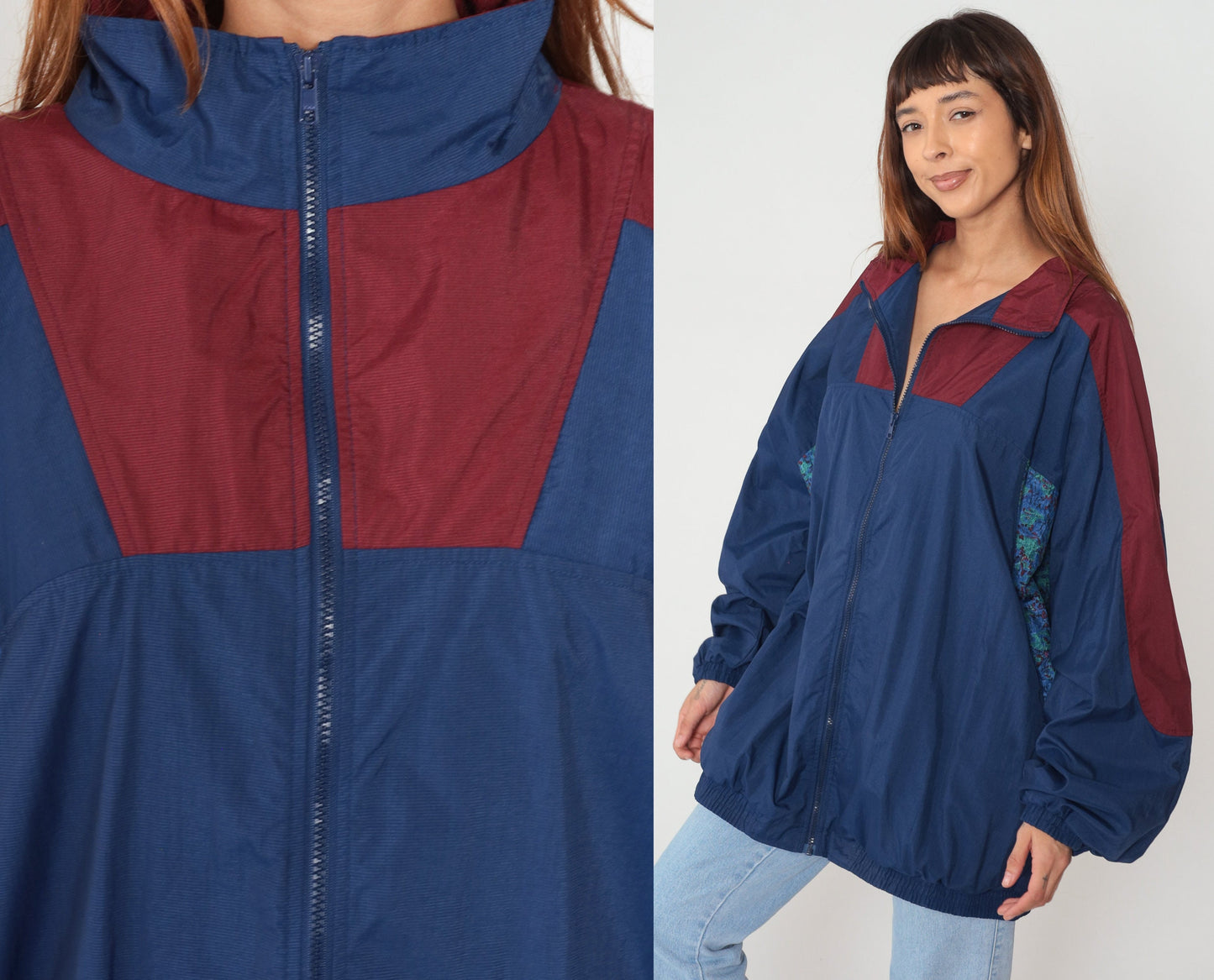 90s Pro Spirit Windbreaker Jacket Navy Burgundy Colorblock Extra Large XXL