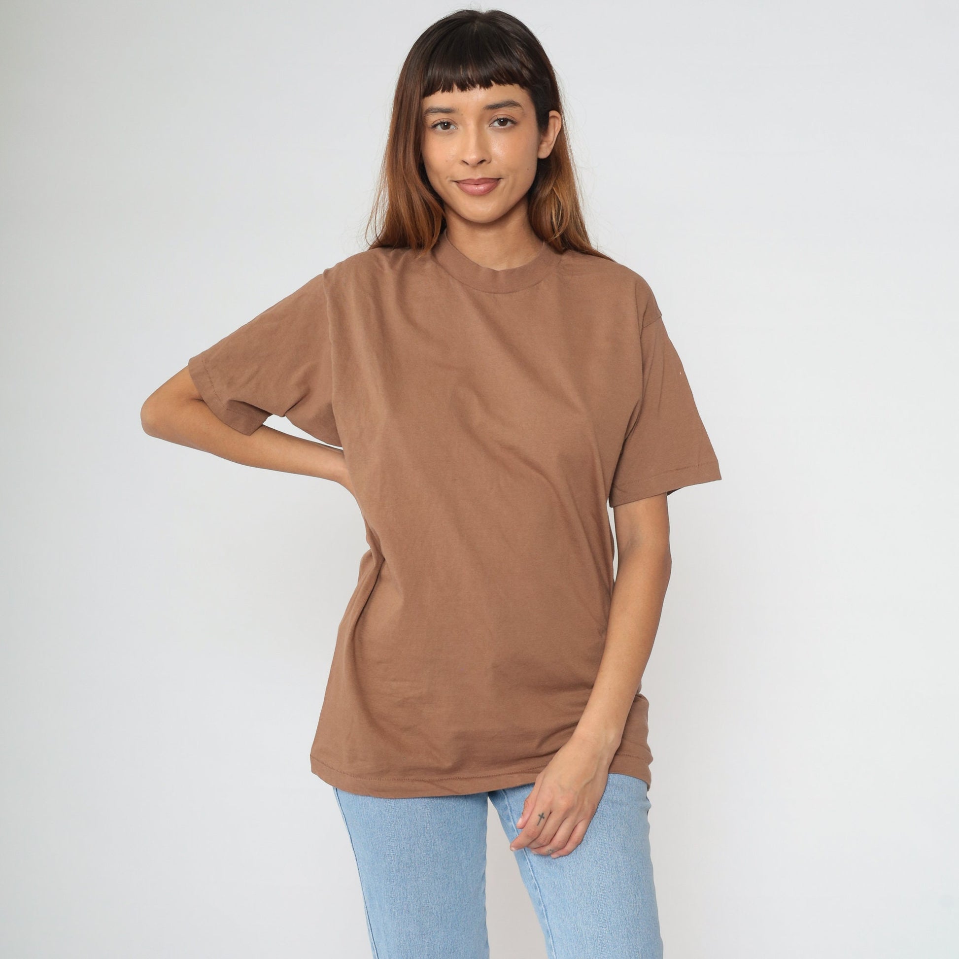 90s BVD Plain Brown Cotton T-Shirt Crewneck Single Stitch Medium