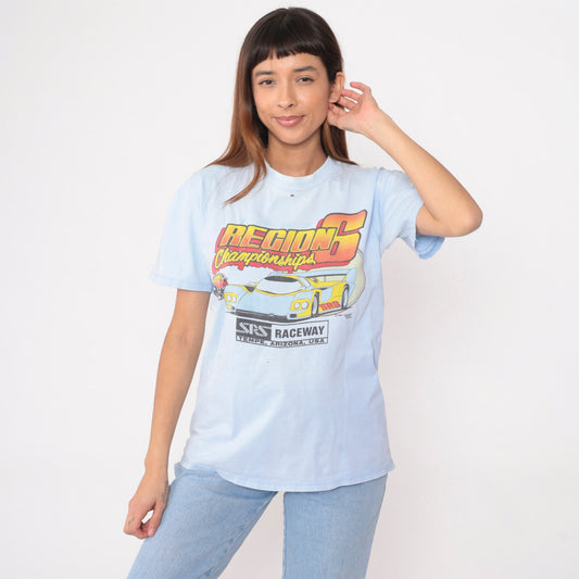 1987 RC Car Racing Championships T-Shirt Baby Blue Graphic Tee Medium