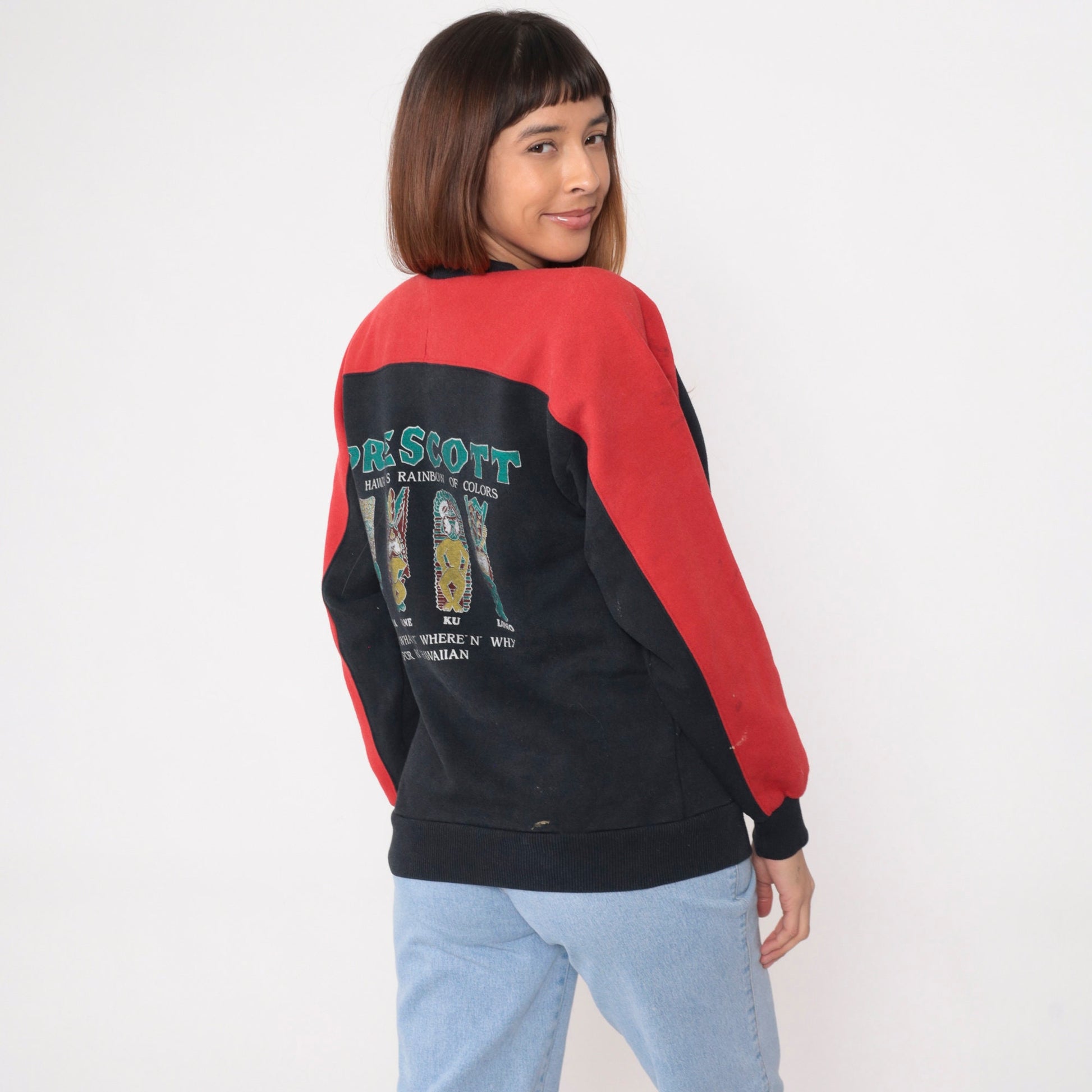 90s Hawaiian Gods Prescott Sweatshirt Black Red Paint Splatter Graphic Medium