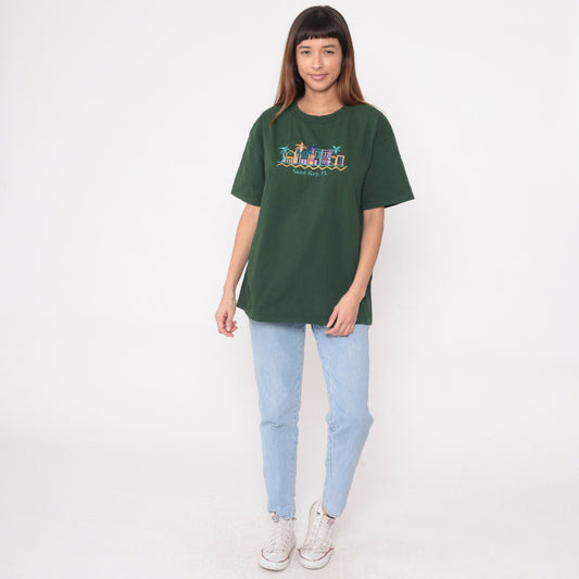 00s Sand Key Florida Clearwater Embroidered Graphic Tee Green Cotton Large