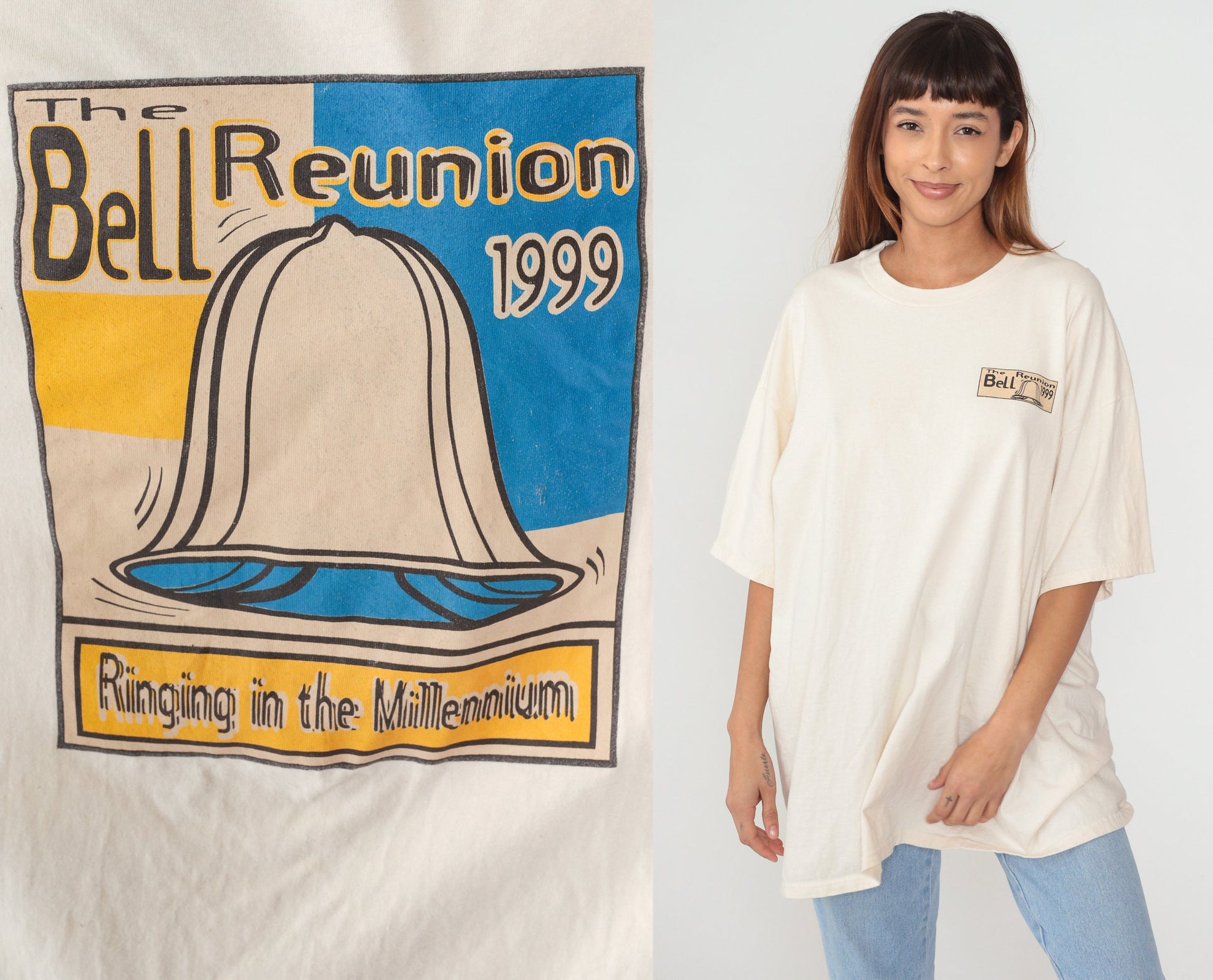 1999 Bell High School Reunion T-Shirt 90s Graphic Tee Cream XXL