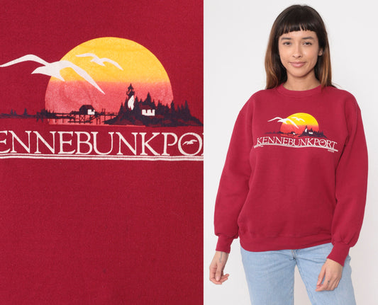 80s Kennebunkport Maine Lighthouse Seagull Sweatshirt Red Crewneck Medium