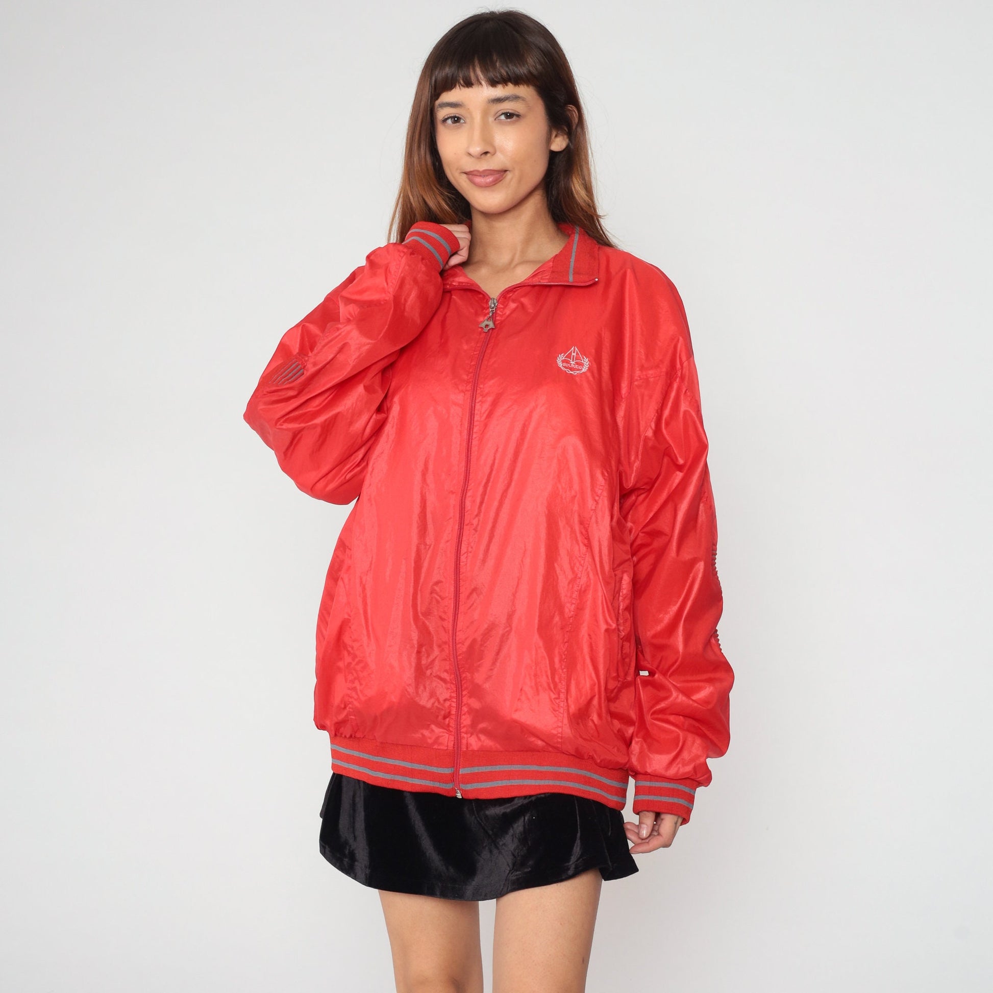 90s Sourico Bomber Jacket Red American Flag Olympics Spirit Zip Windbreaker XXL