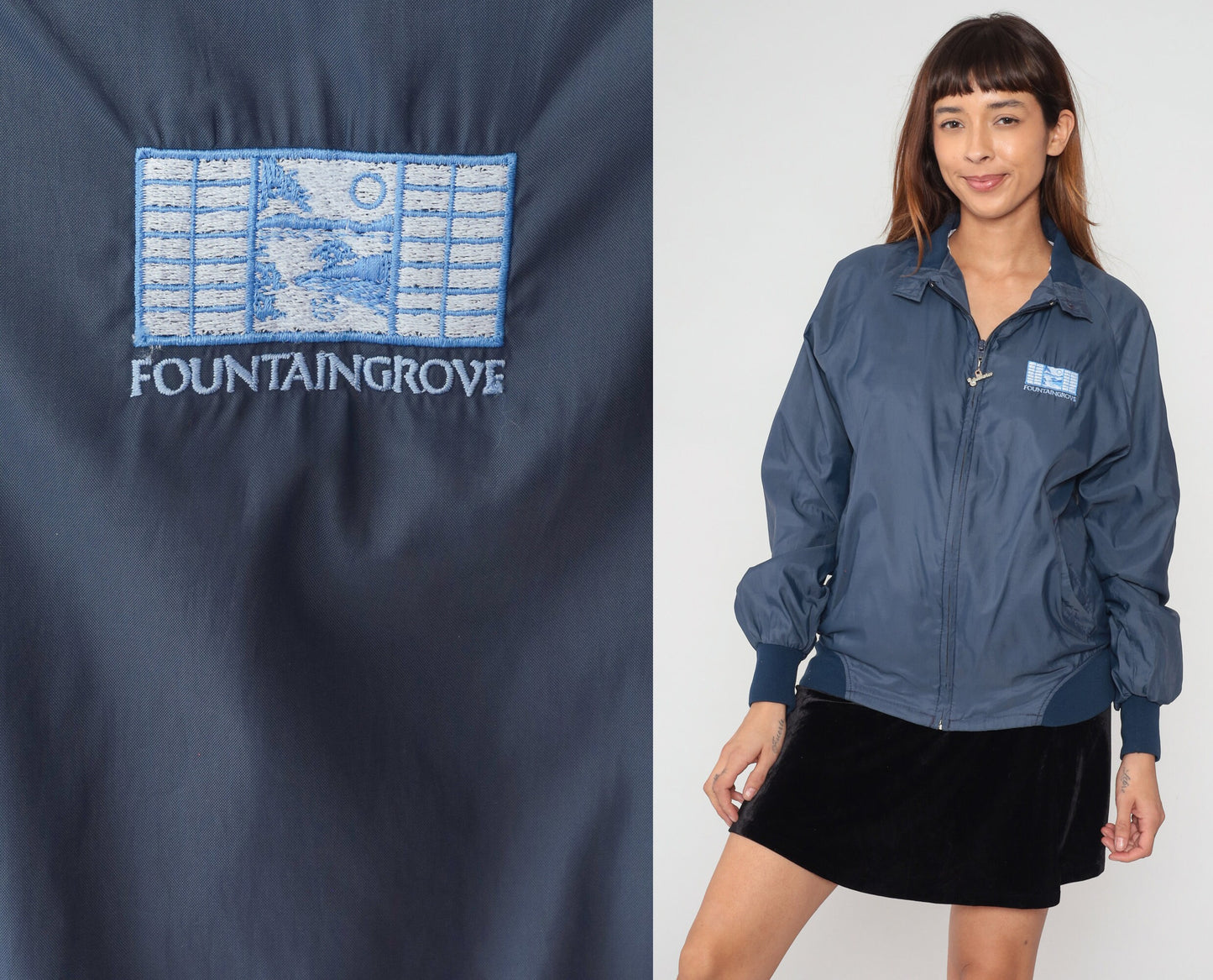 90s Fountaingrove Navy Windbreaker Jacket Duckster Zip Small