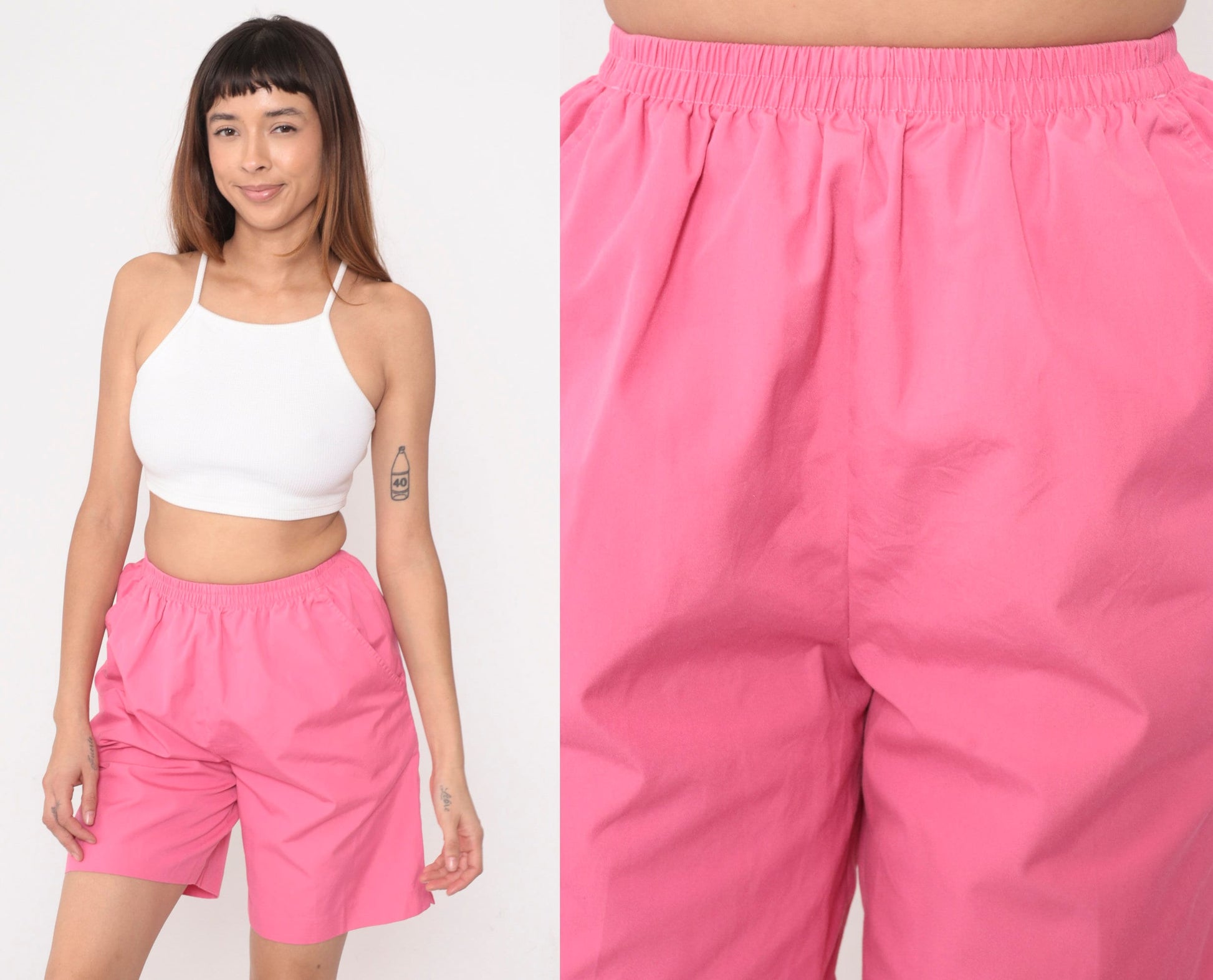 90s Bright Pink Elastic Waist Shorts High Rise Bermuda Small