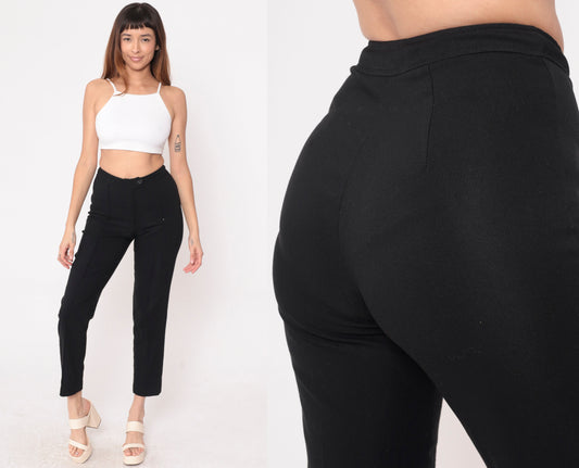 90s Black High-Waisted Tapered Trousers Crease Front Small 4