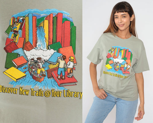 00s Library Graphic T-Shirt Discover New Trails Medium