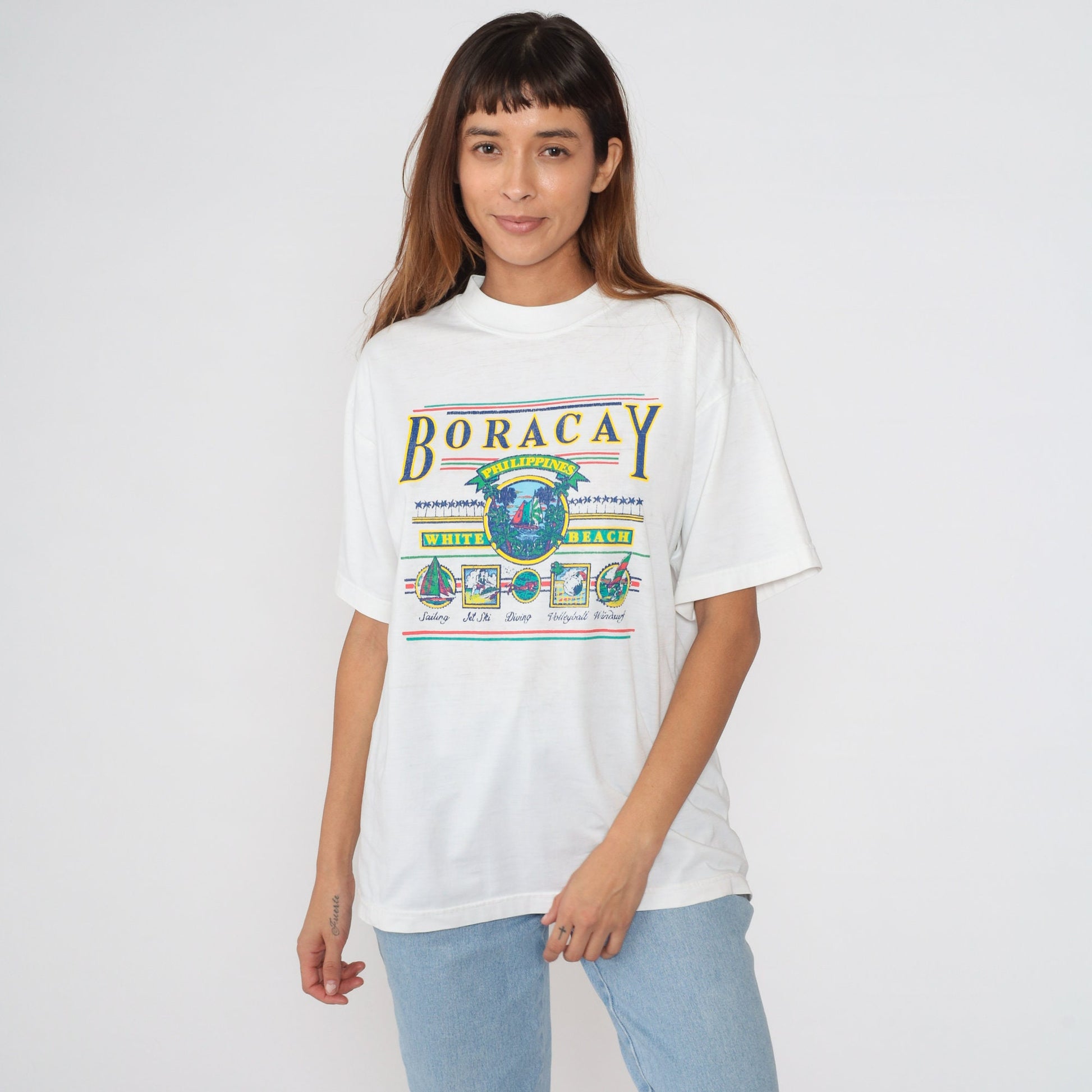90s Boracay Philippines Swaze Graphic T-Shirt Sailboat Cotton Extra Large