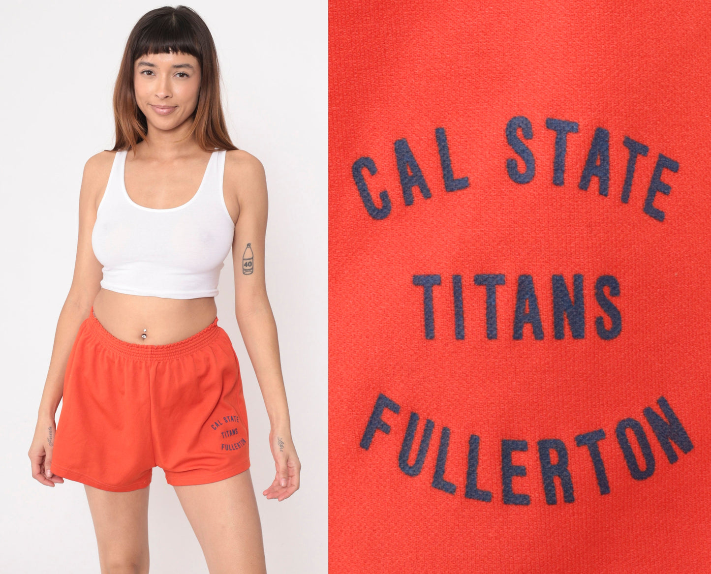 Cal State Fullerton Titans Orange Gym Shorts 80s Elastic Waist Small Medium