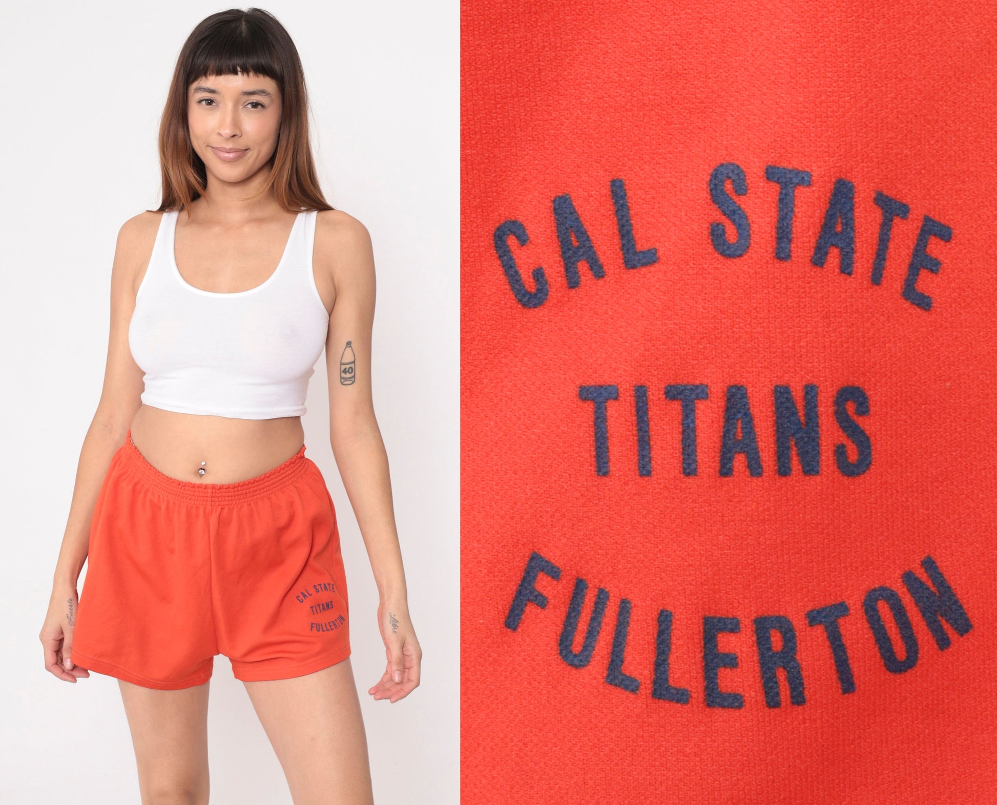 Cal State Fullerton Titans Orange Gym Shorts 80s Elastic Waist Small Medium