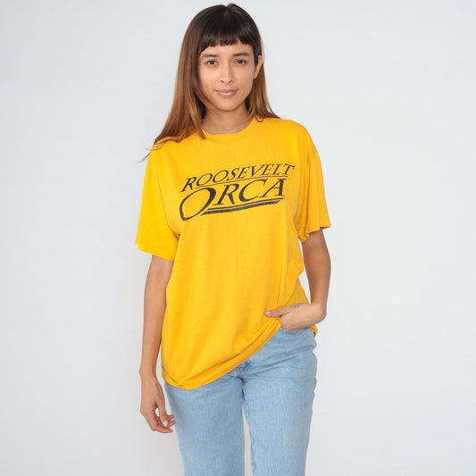 80s Roosevelt Orca Seattle High School Graphic Tee Yellow Single Stitch Large