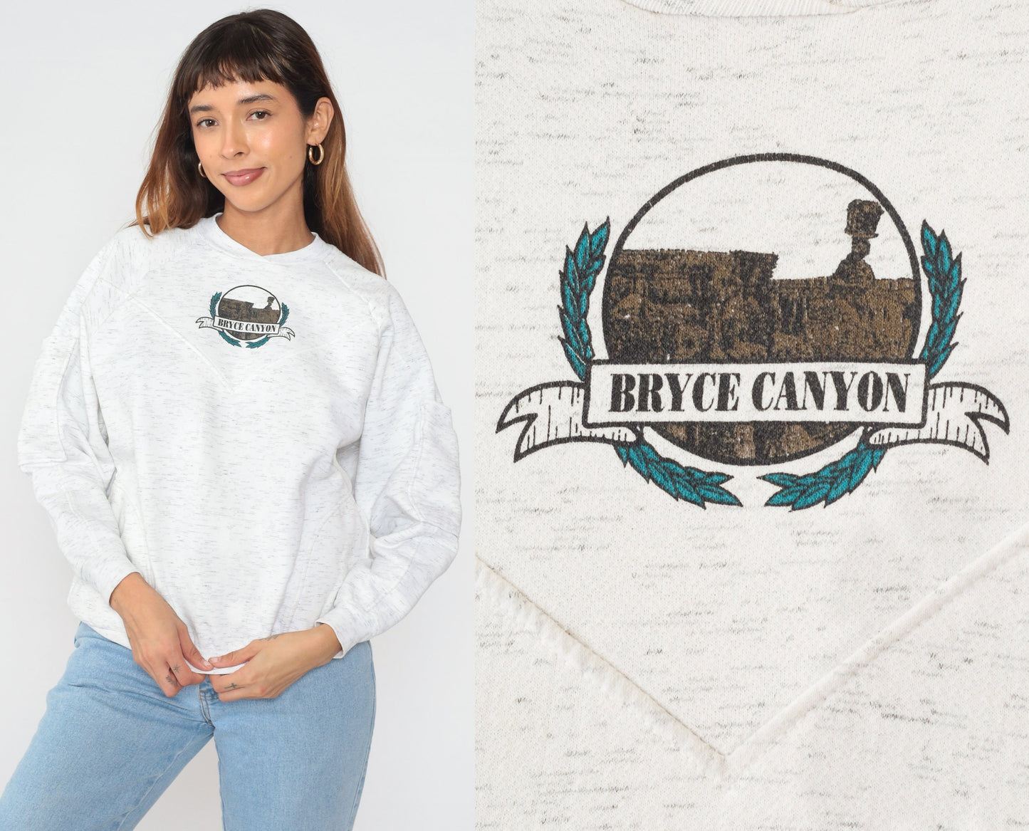 90s Bryce Canyon National Park Sweatshirt Heather White Raglan Medium M