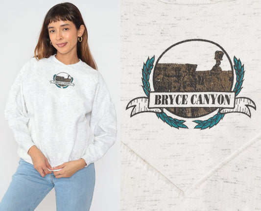 90s Bryce Canyon National Park Sweatshirt Heather White Raglan Medium M
