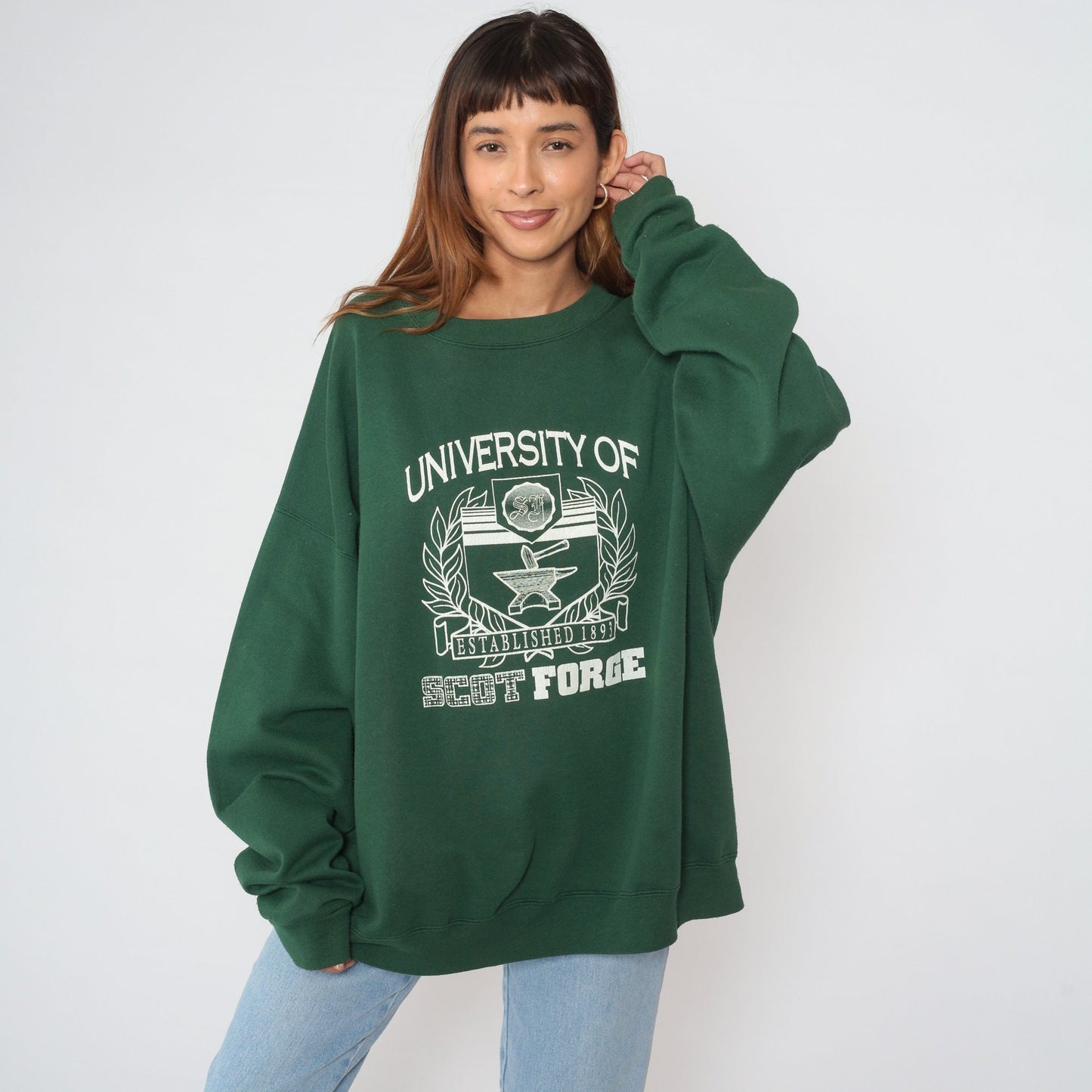 90s University of Scot Forge Metalsmith Sweatshirt Green Graphic Crewneck XXL