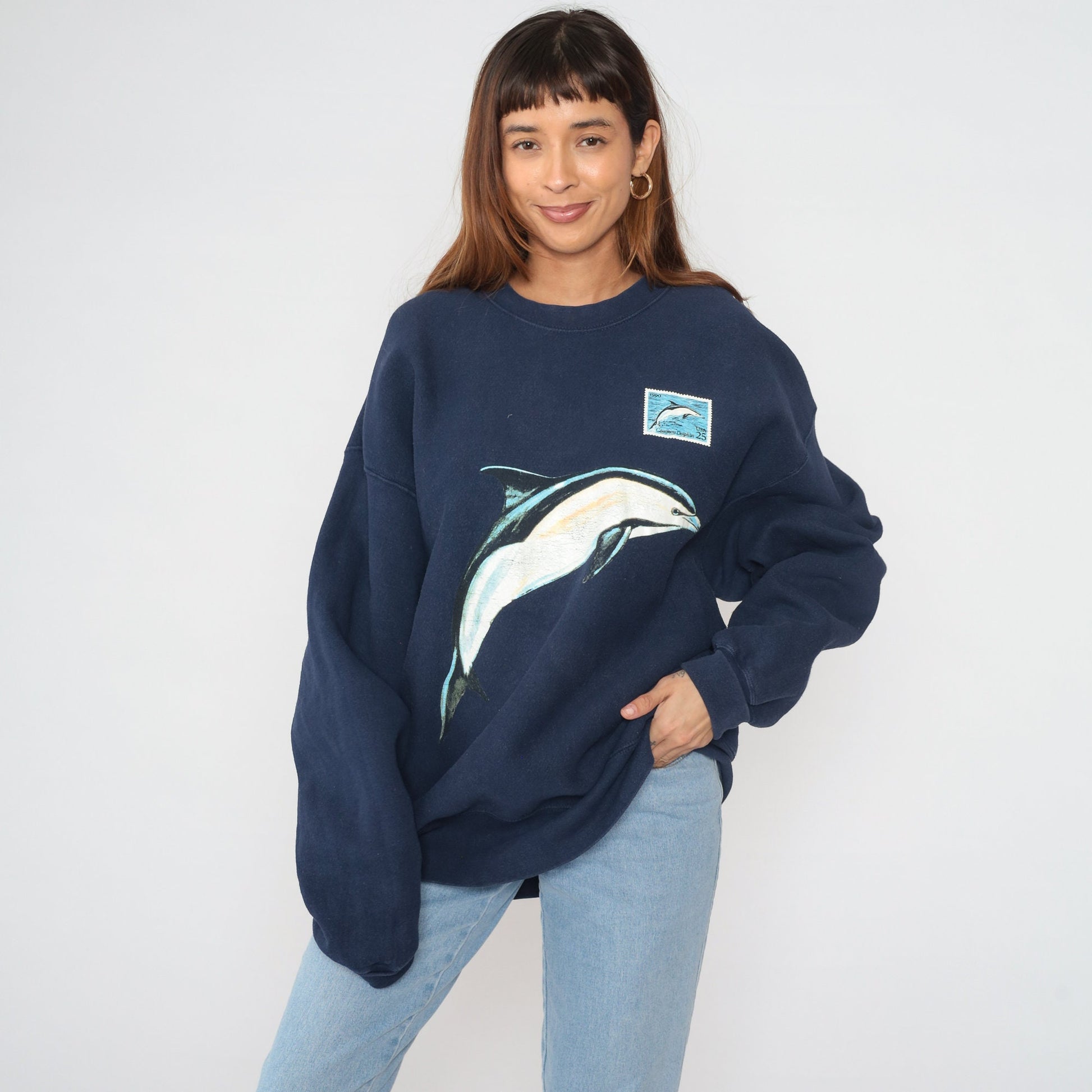 90s Lee Dolphin Graphic Sweatshirt Navy Blue Crewneck XXL