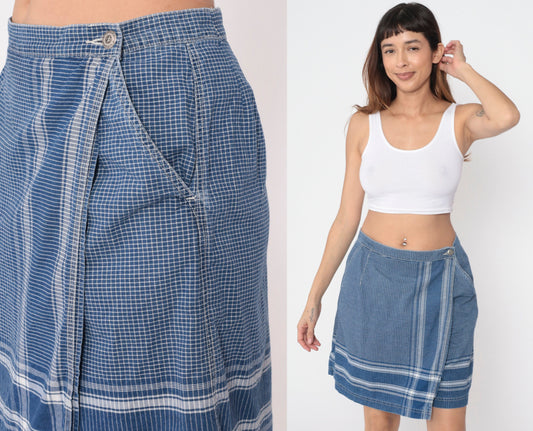 90s Liz Claiborne Blue Checkered Wrap Skort Cotton High Waisted Large