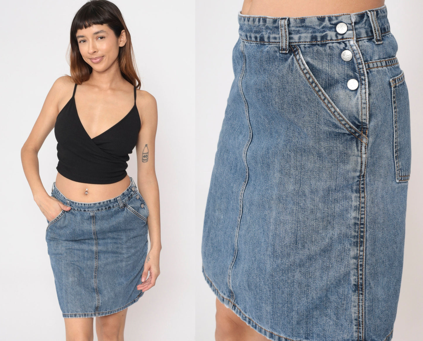 Calvin Klein Y2K Denim Mini Skirt Blue High Waist Pencil Medium 8