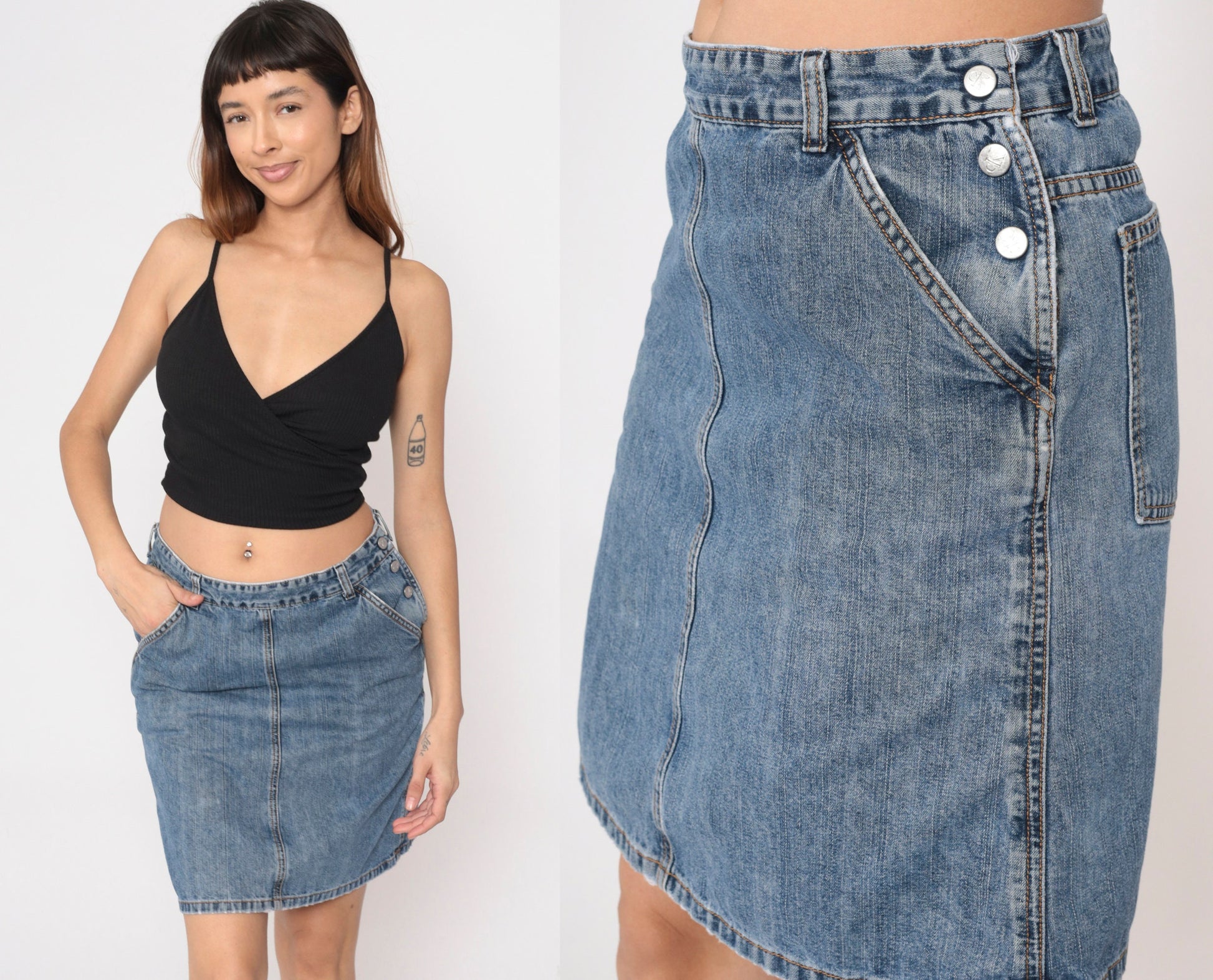 Calvin Klein Y2K Denim Mini Skirt Blue High Waist Pencil Medium 8