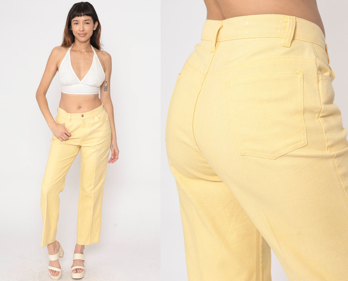 80s Levi's High Waist Straight Leg Trousers Light Yellow Medium 8