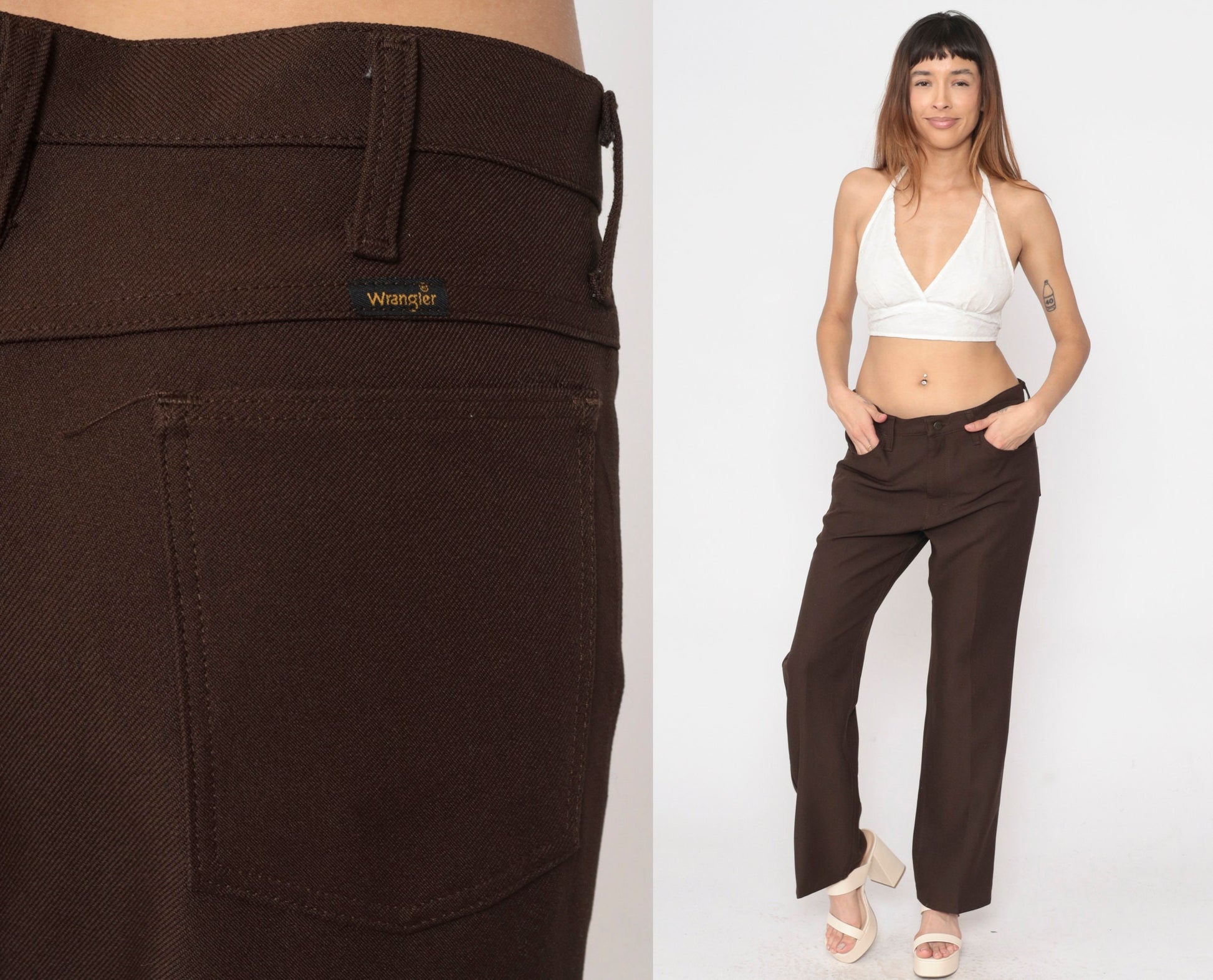 70s Wrangler Straight Leg Pants Brown High Rise Men's 34x30