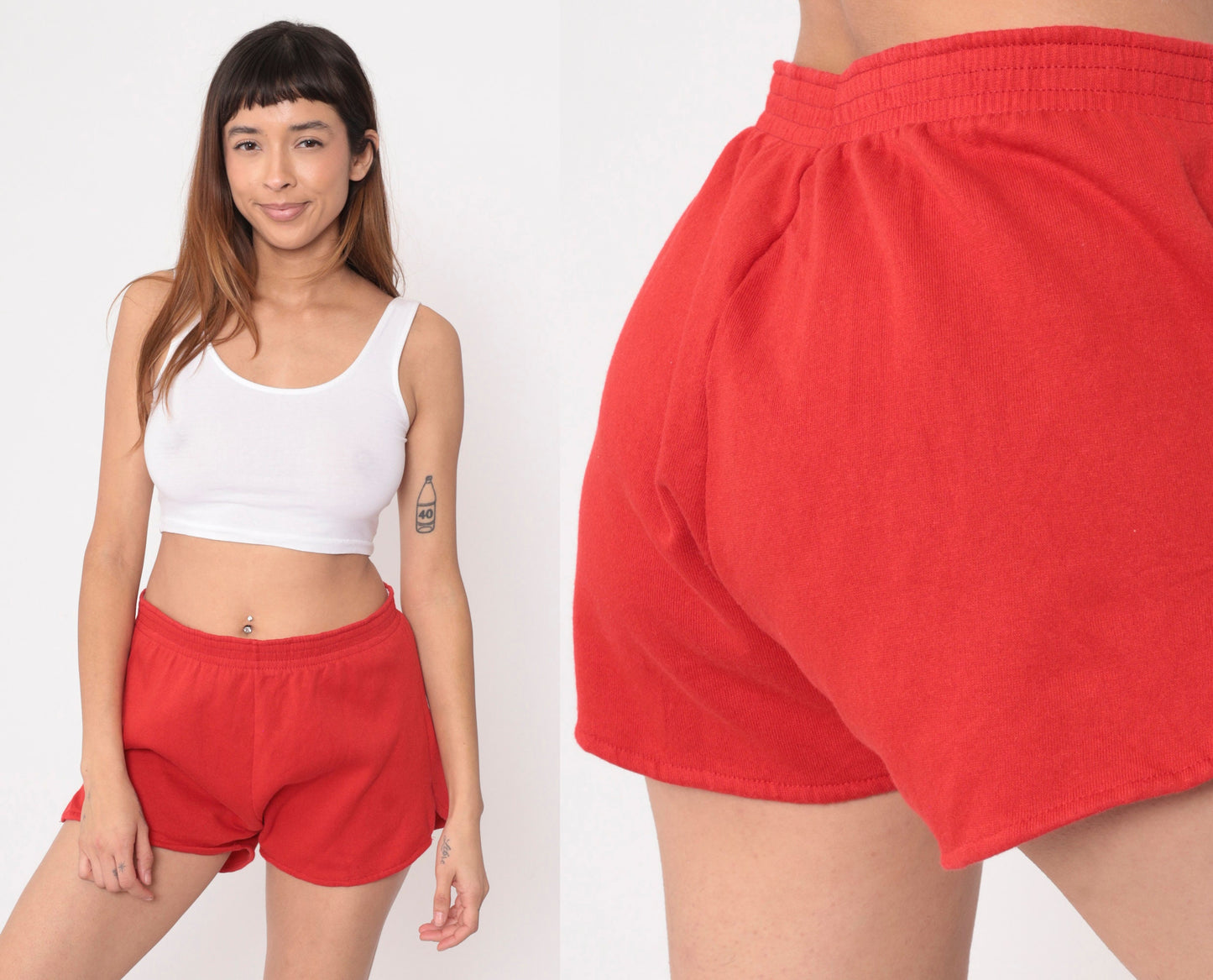 80s Red Gym Shorts High Waist Elastic Athletic Shorts Medium
