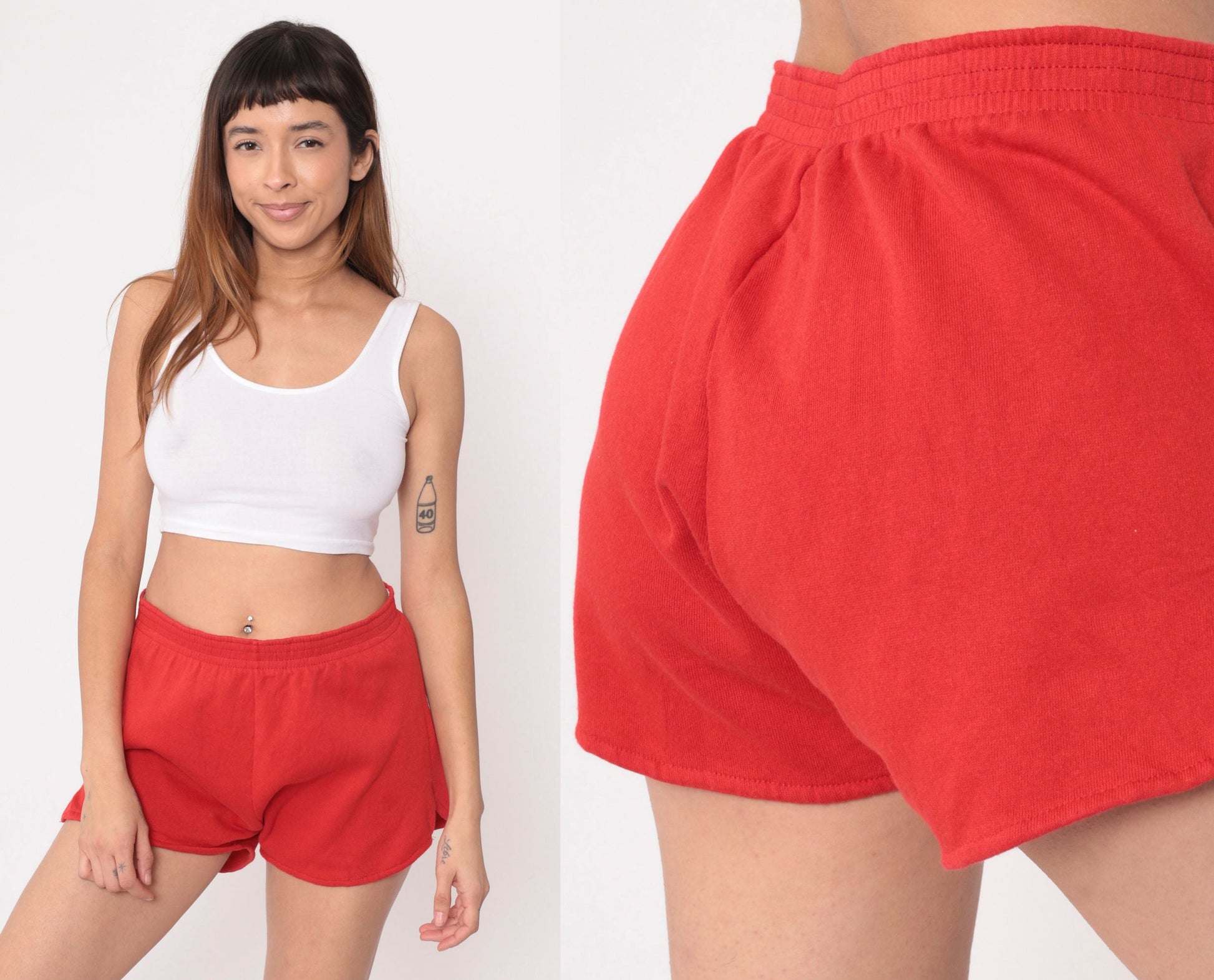 80s Red Gym Shorts High Waist Elastic Athletic Shorts Medium