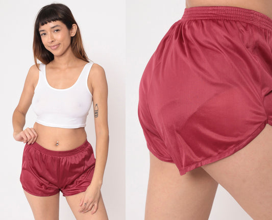 80s Soffe Gym Shorts Raspberry Red High-Waist Dolphin Cut Small