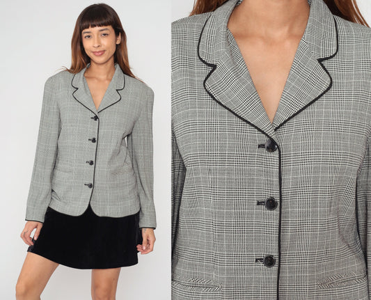 90s Express Black & White Checkered Blazer Button-Up Jacket Small