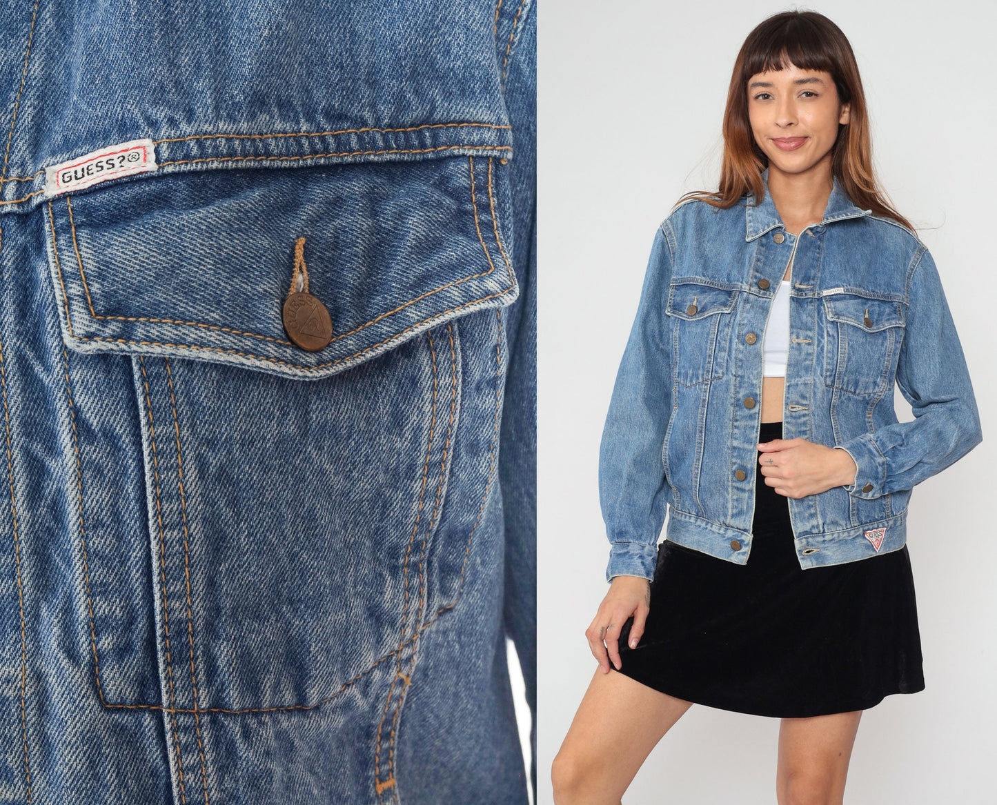 90s Guess Georges Marciano Denim Jacket Blue Button-Up Small S