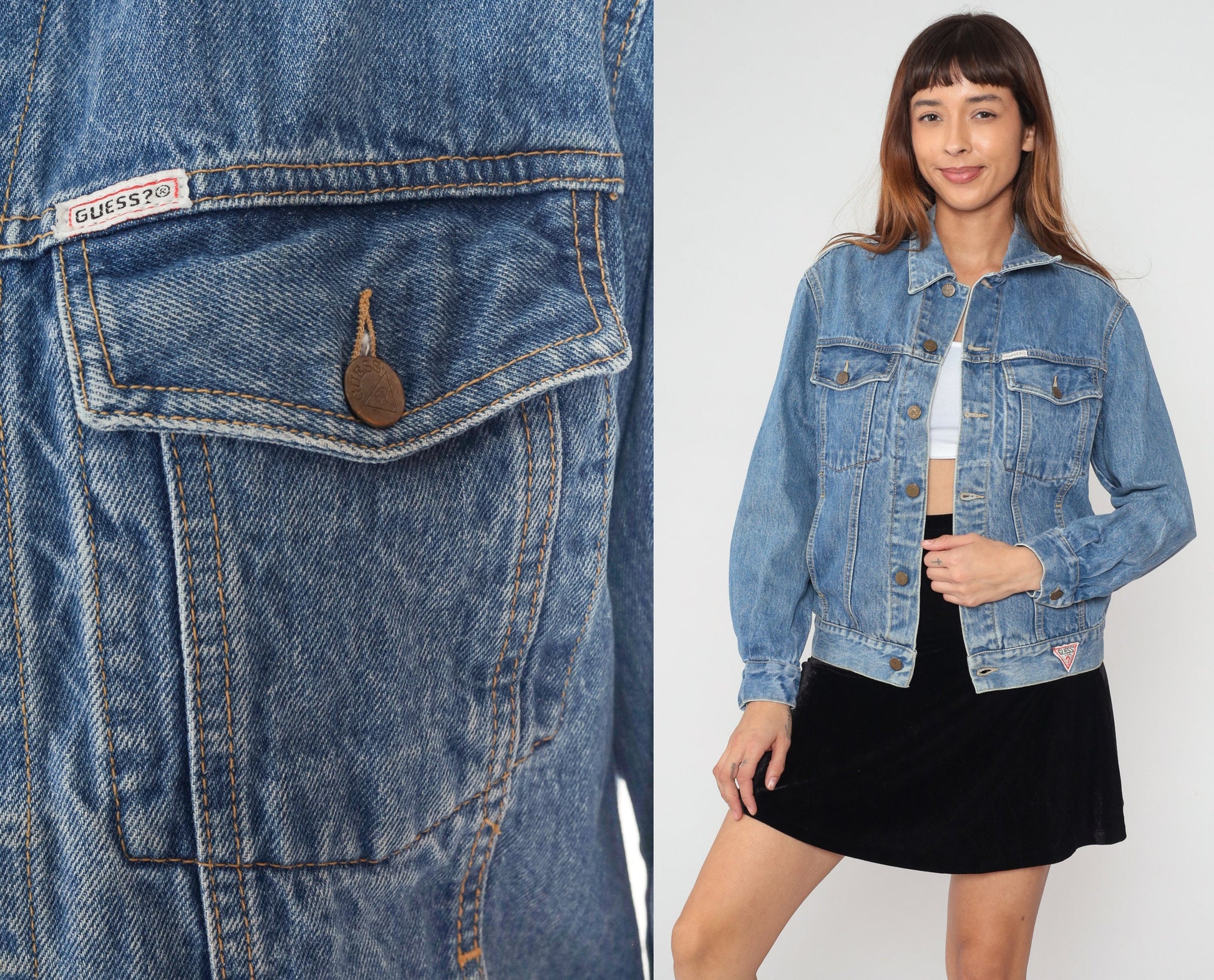 90s Guess Georges Marciano Denim Jacket Blue Button-Up Small S