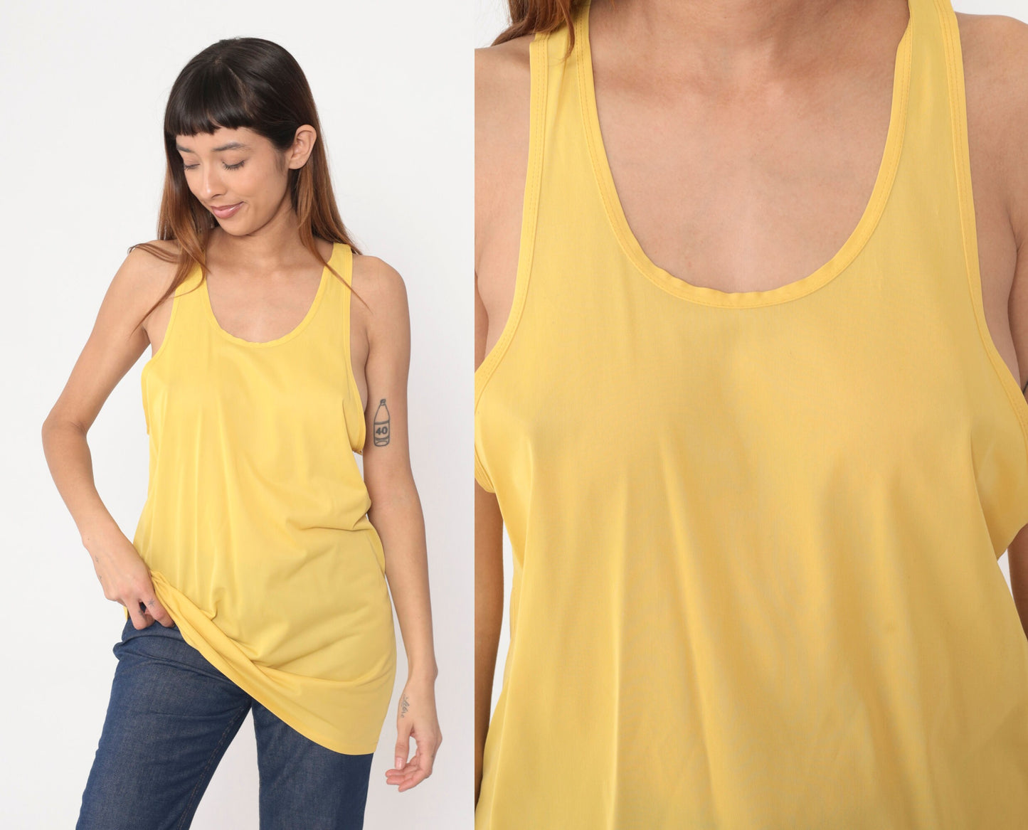 80s Munsingwear Yellow Tank Top Single Stitch Low Armhole Medium