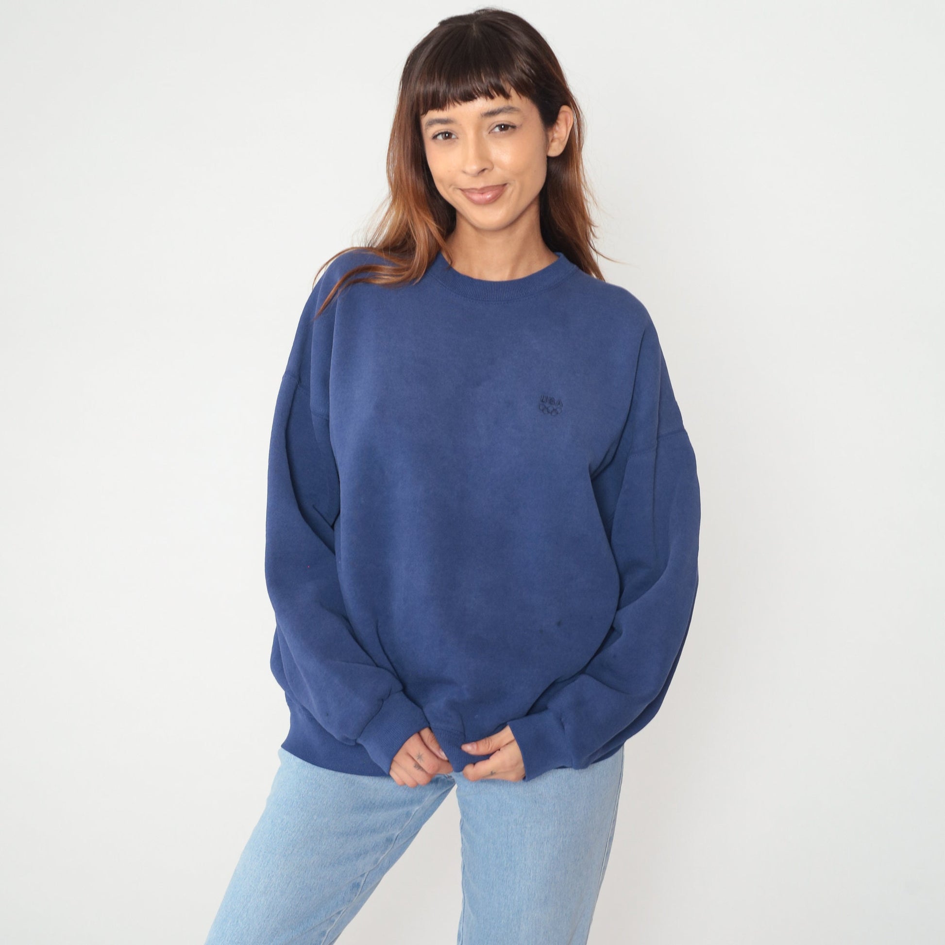 90s USA Embroidered Crewneck Sweatshirt Blue Distressed Extra Extra Large XXL