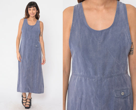90s St. Johns Bay Purple Jumper Dress Criss Cross Open Back Maxi Large