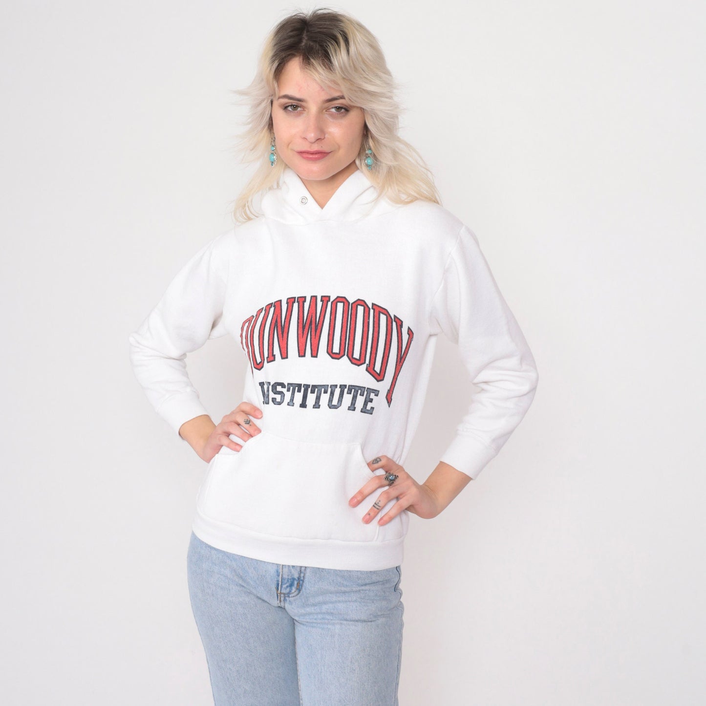 80s Dunwoody Institute Minneapolis Hooded Sweatshirt White College XXS